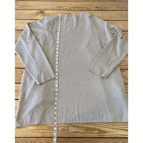 St. John Cardigan Sweater Size Medium Women’s Beige Metallic Open Front - Picture 6 of 8